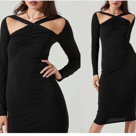 ASTR  Long Sleeve Bodycon Cinched Bust Cut Out Dress - Size Small - Picture 2 of 5